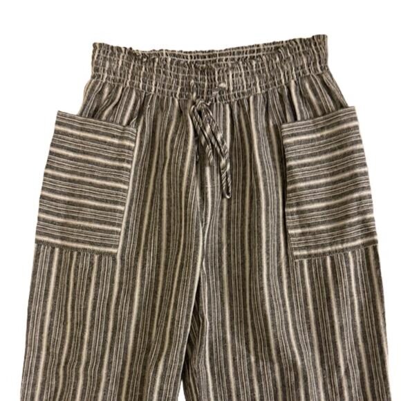 Westbound Striped Gray and White Cotton Blend Pull On Elastic Waist Pants, Small - Picture 3 of 6